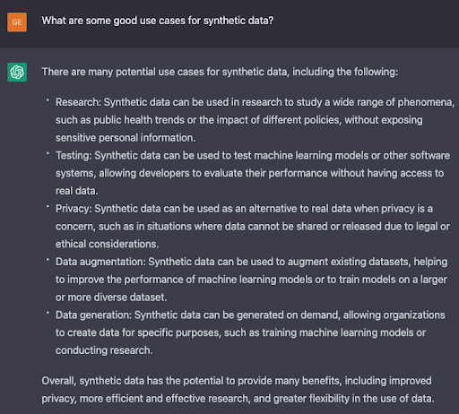 Q3. What are some good use cases for synthetic data?