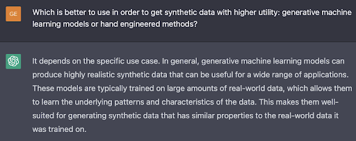 Q14: Which is better to use in order to get synthetic data with higher utility: generative machine learning models or hand engineered methods?