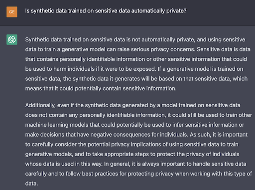 Q4: Is synthetic data trained on sensitive data automatically private?